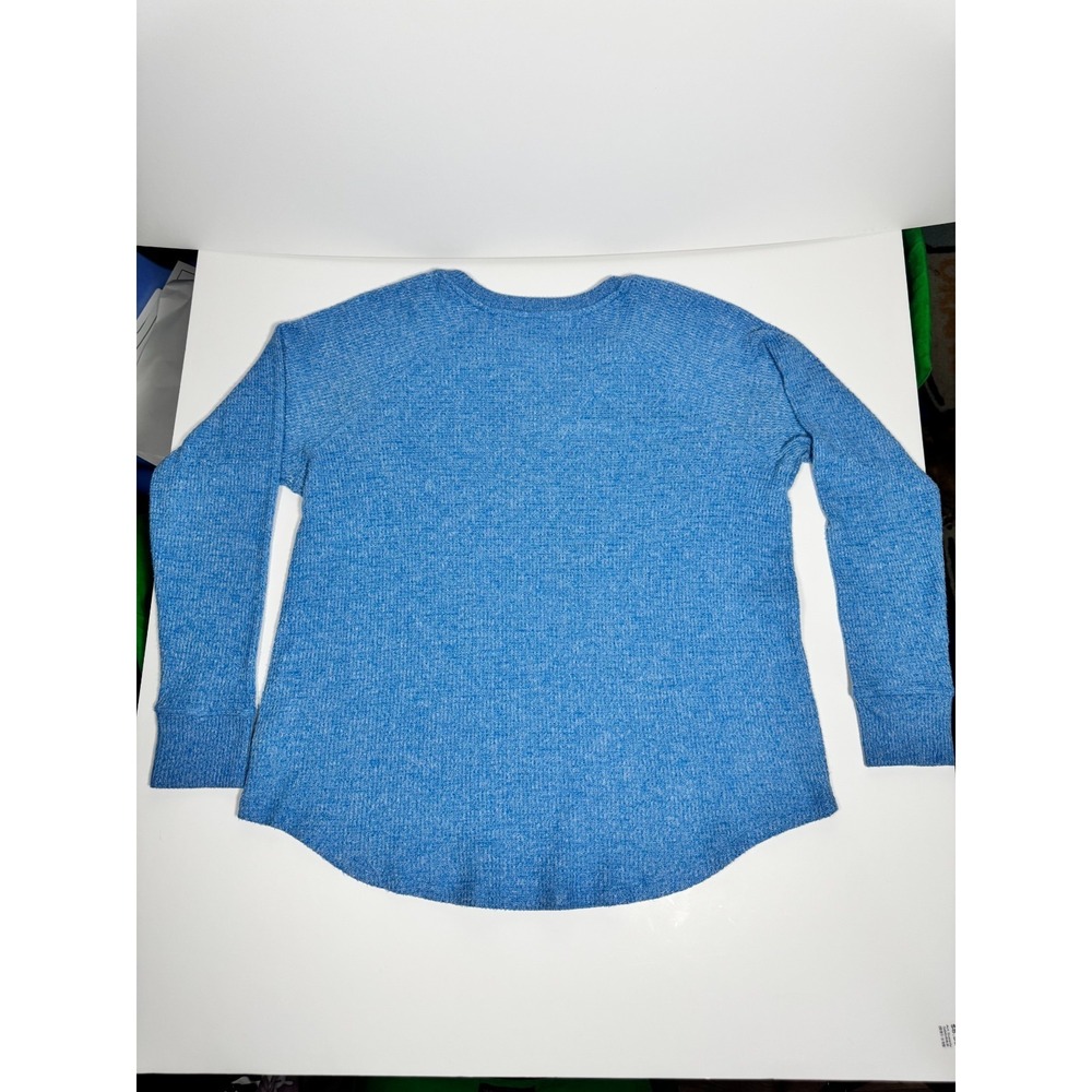 American Eagle Outfitters Top Womens L Blue Notch Neck Raglan Sleeve Waffle Knit - Picture 7 of 8